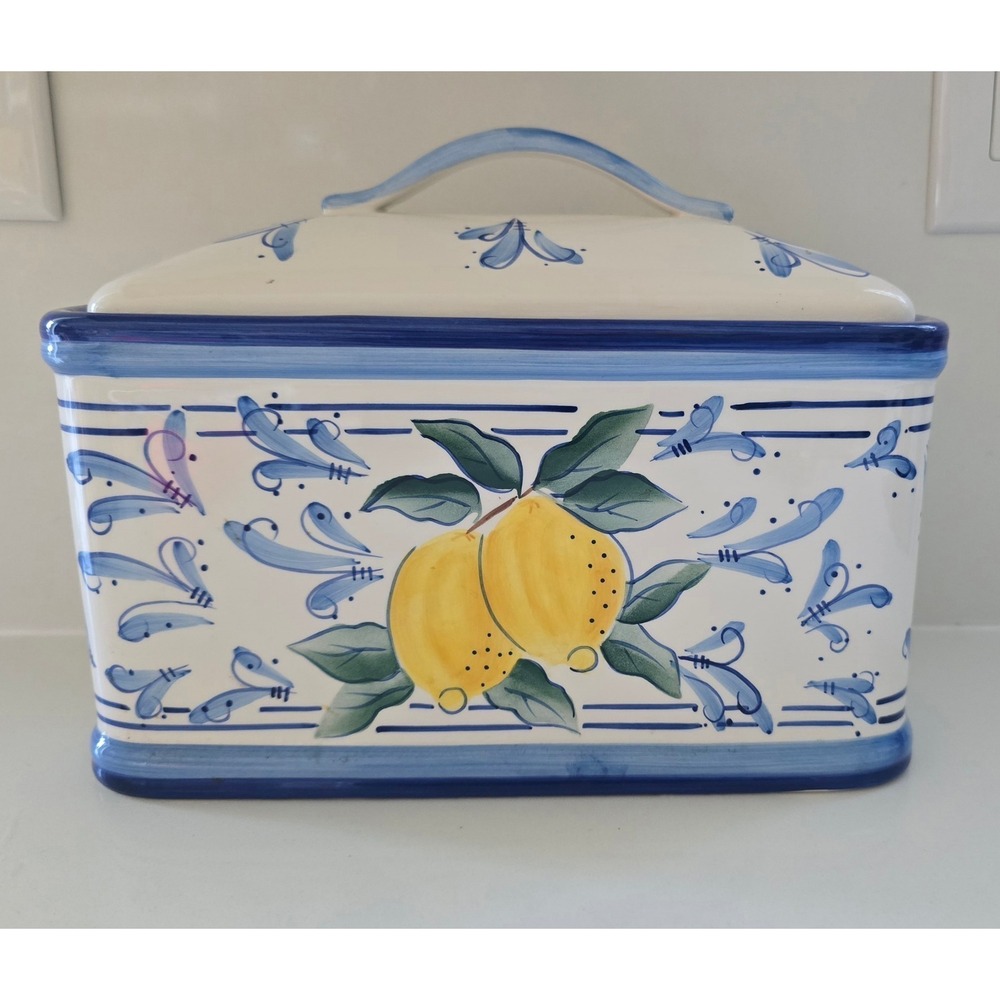 Mediterranean Ceramic Lemon Cookie Bread Box Large Kitchen Canister